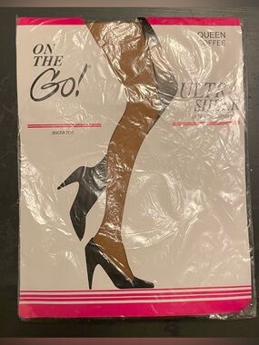 On the Go pantyhose tights size Queen Coffee Sheer Toe Hosiery - Brown